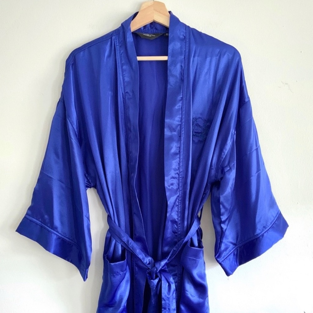 Christian Dior Monsieur Long Sapphire Blue Satin Robe